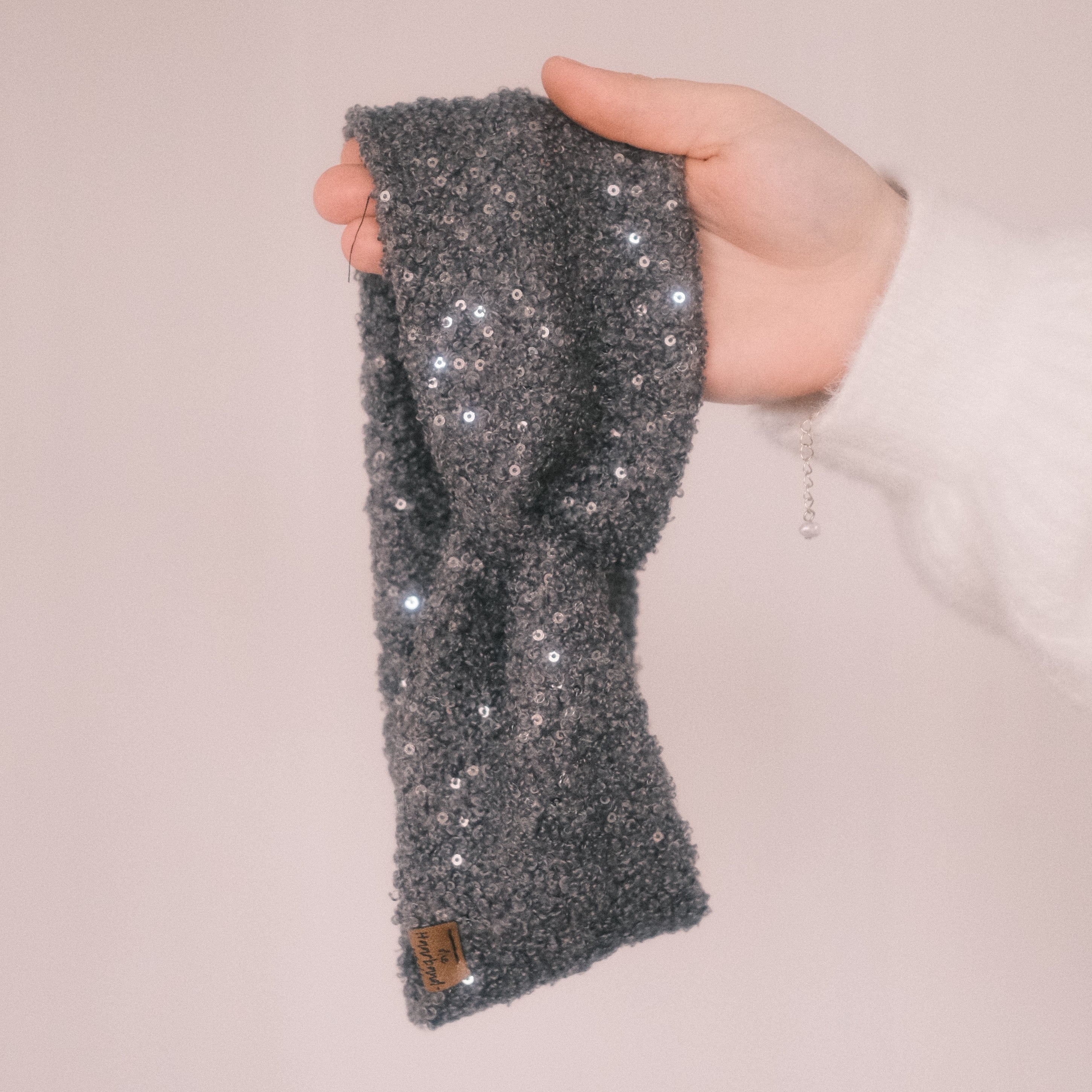 Basic Haarband - Teddy Pailletten Grau