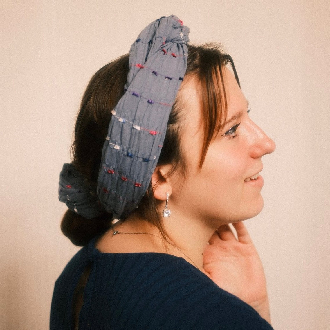 Drahthaarband breit Boho blau