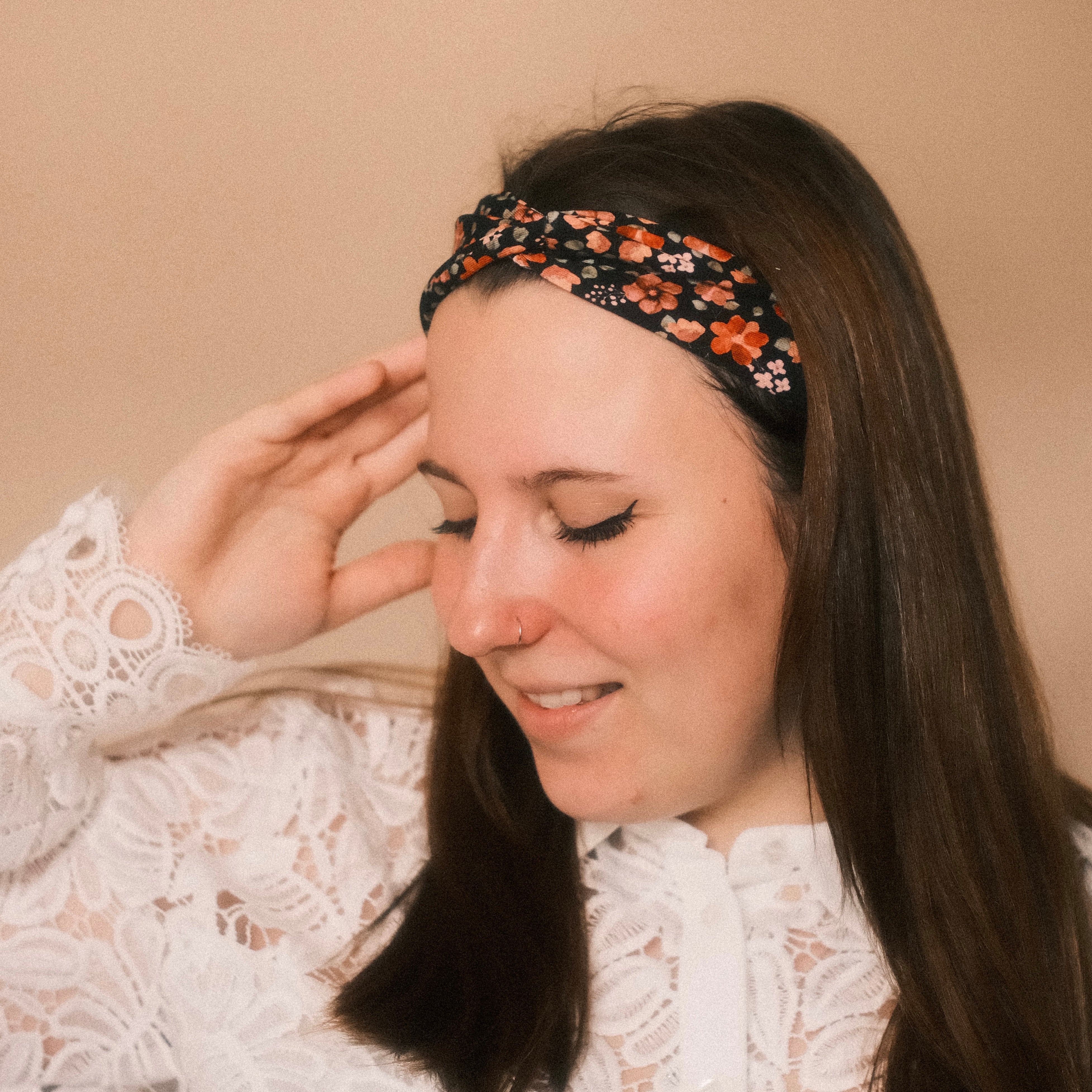 Basic Haarband - Orange Blumen