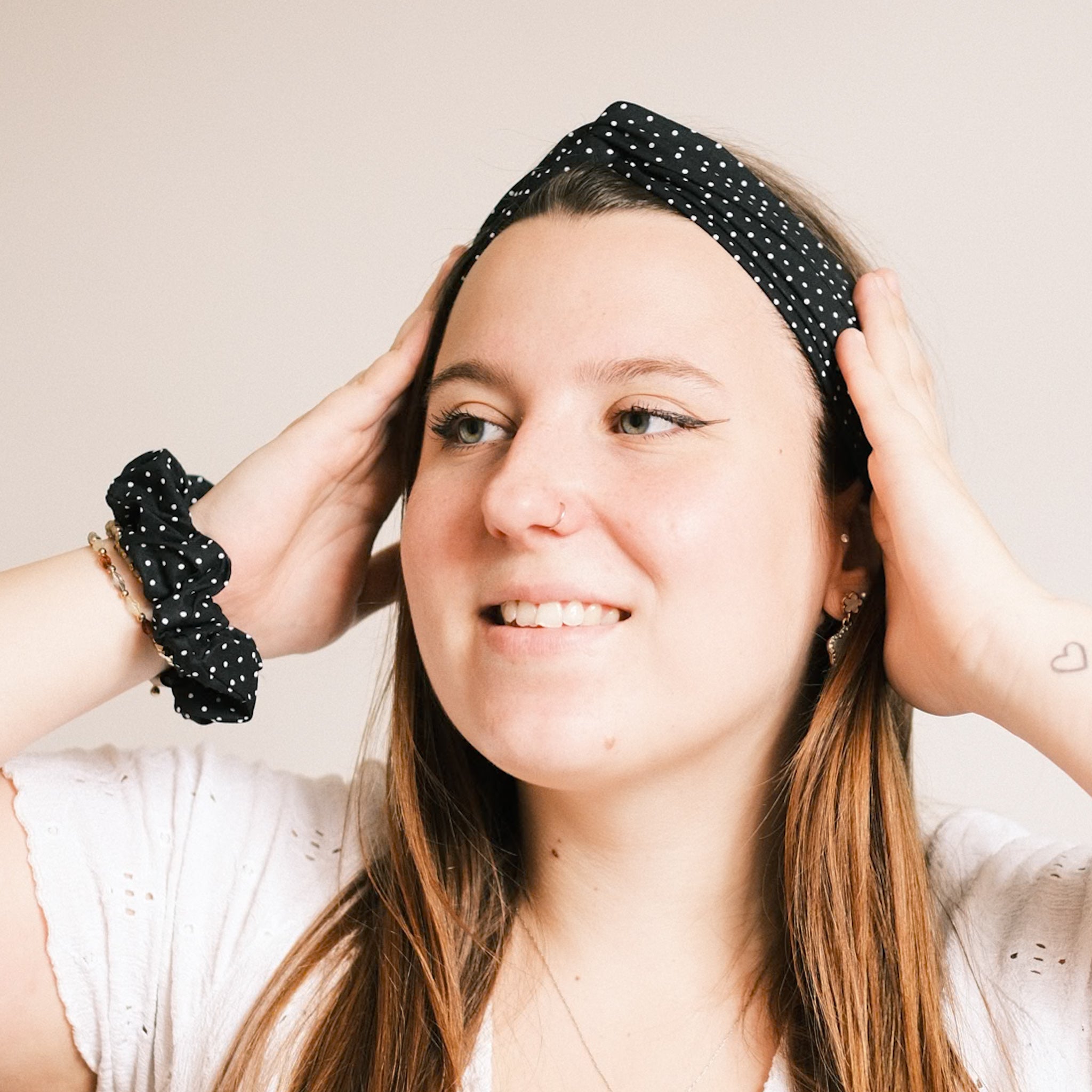 Drahthaarband schmal - Polka Dots Mini Schwarz