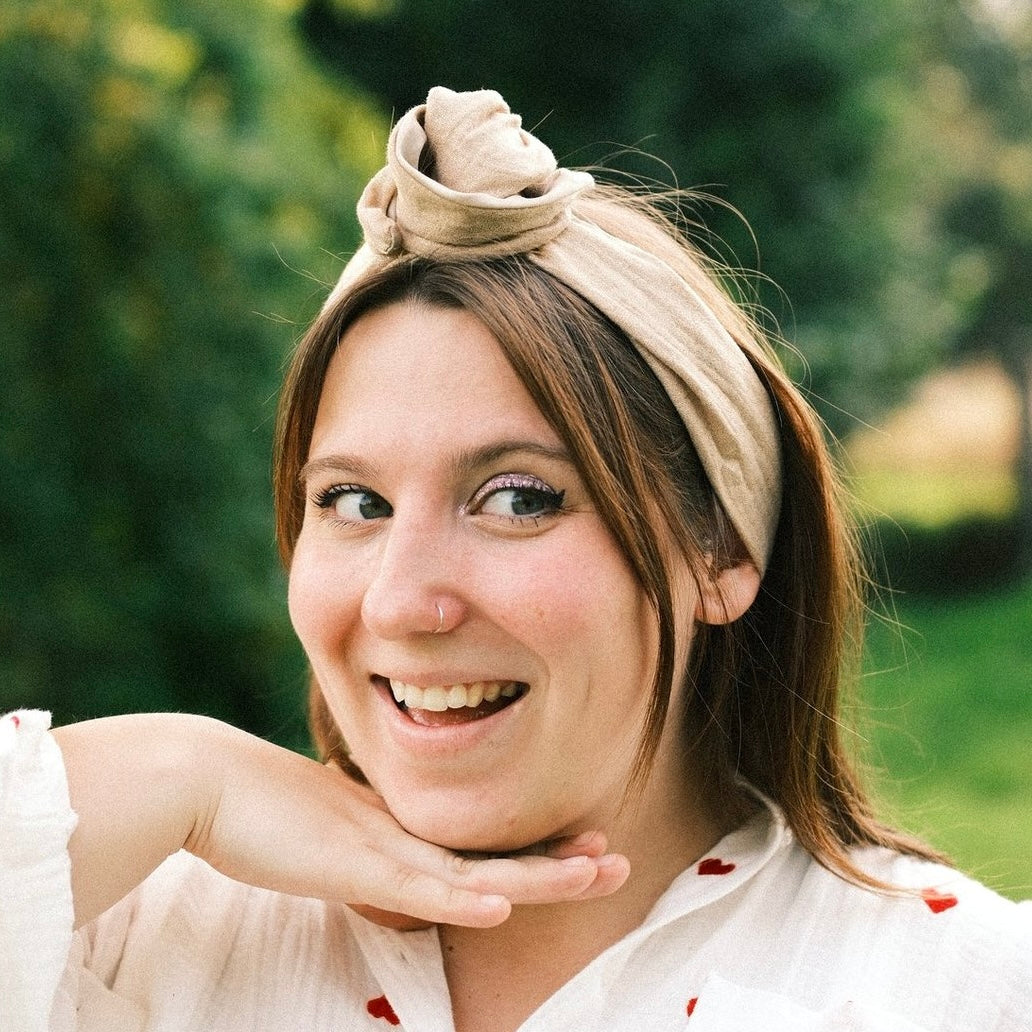 Drahthaarband 2 Seiten Glitzer/Satin beige