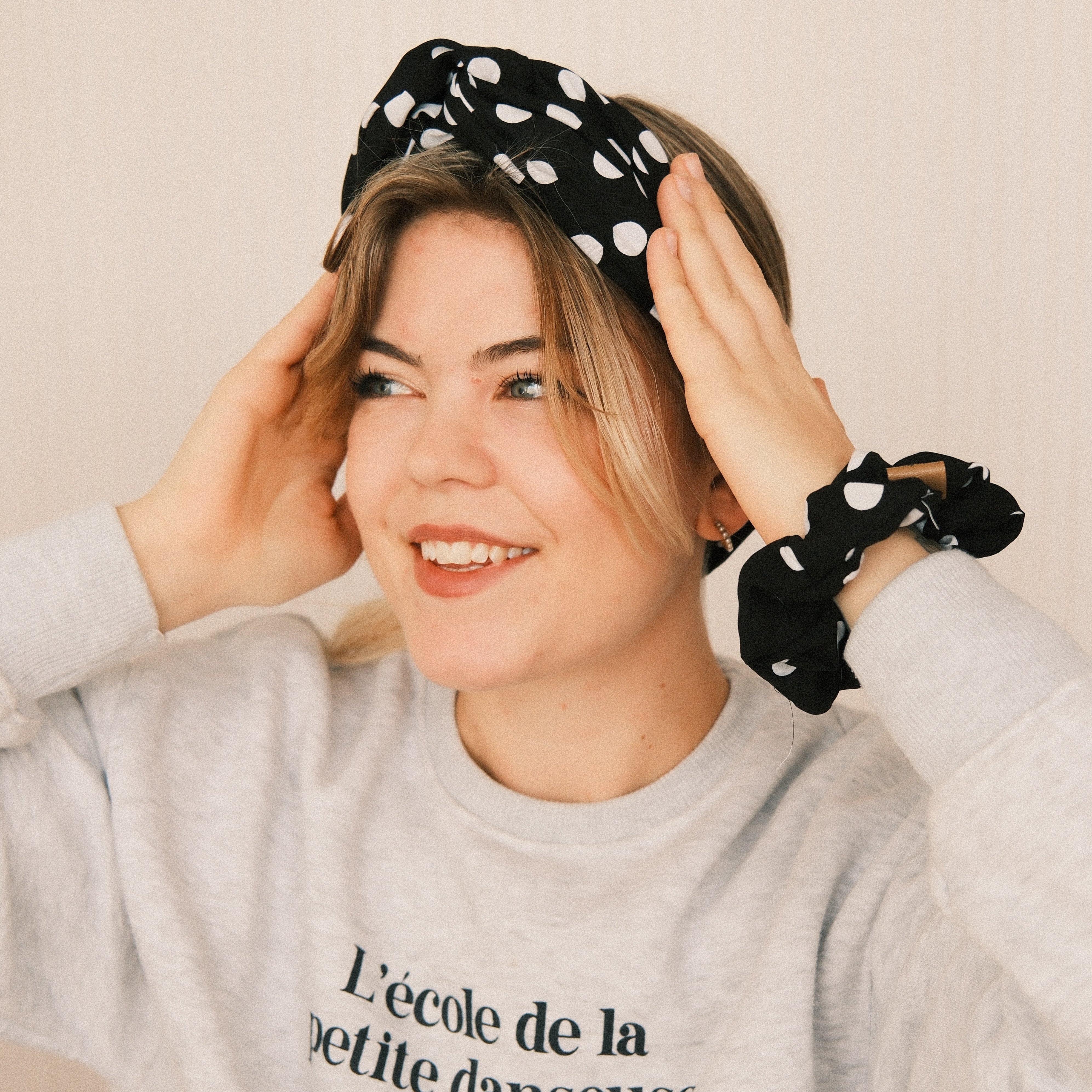 Drahthaarband breit -Polka Dots Schwarz