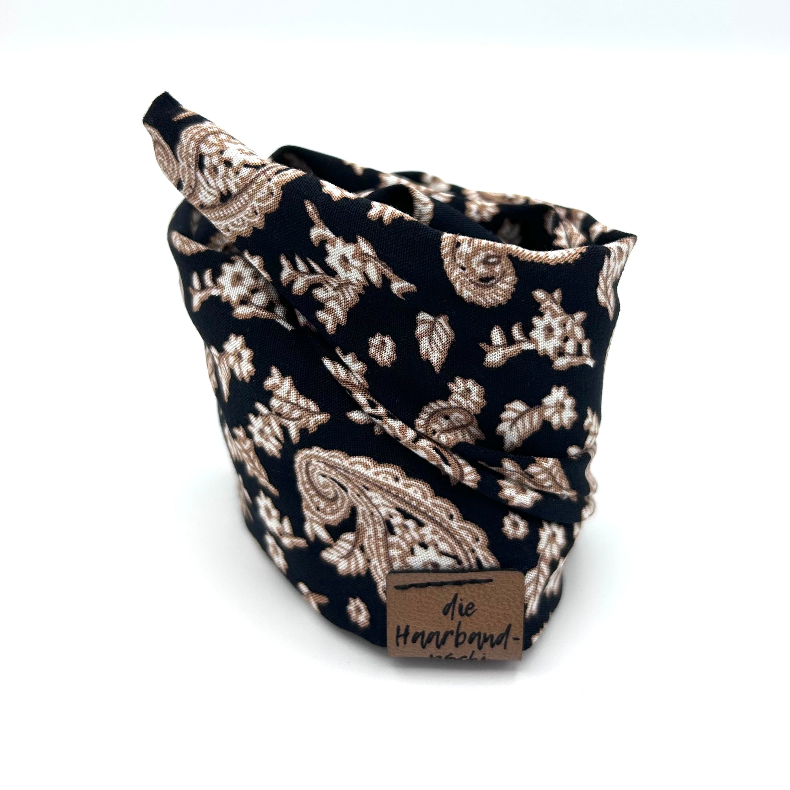 Drahthaarband schmal - Vintage Paisley Schwarz