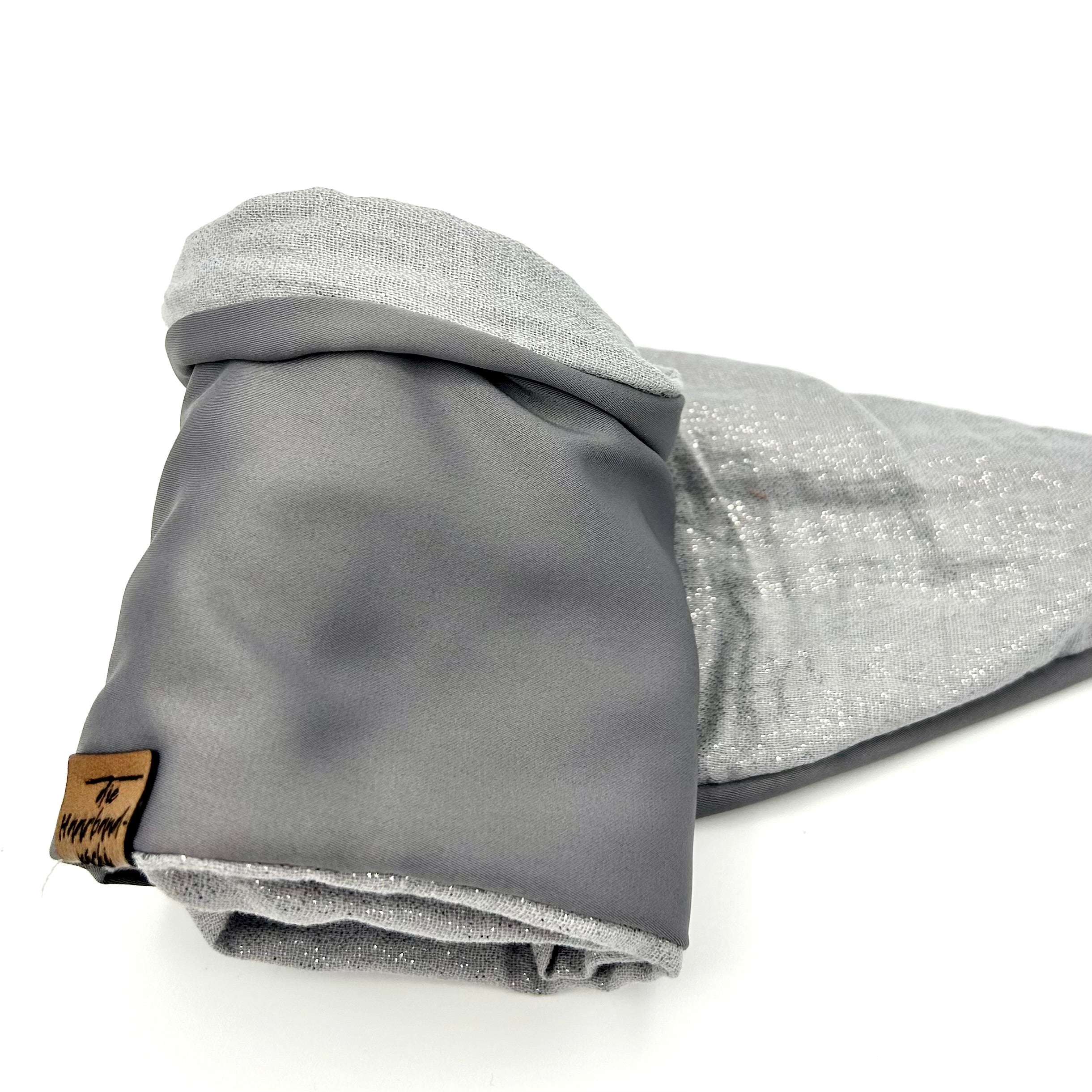 Drahthaarband 2 Seiten Glitzer/Satin hellgrau