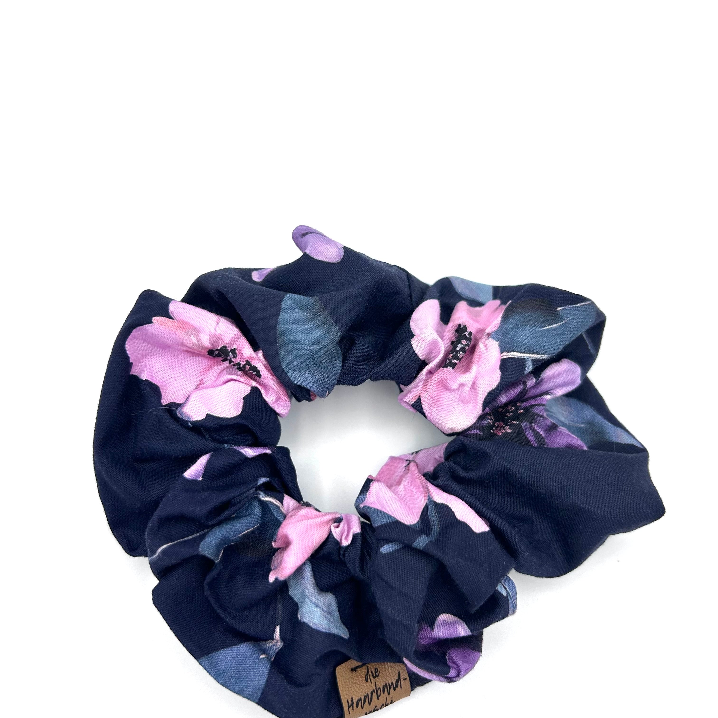 Scrunchie - Blumen Dunkelblau