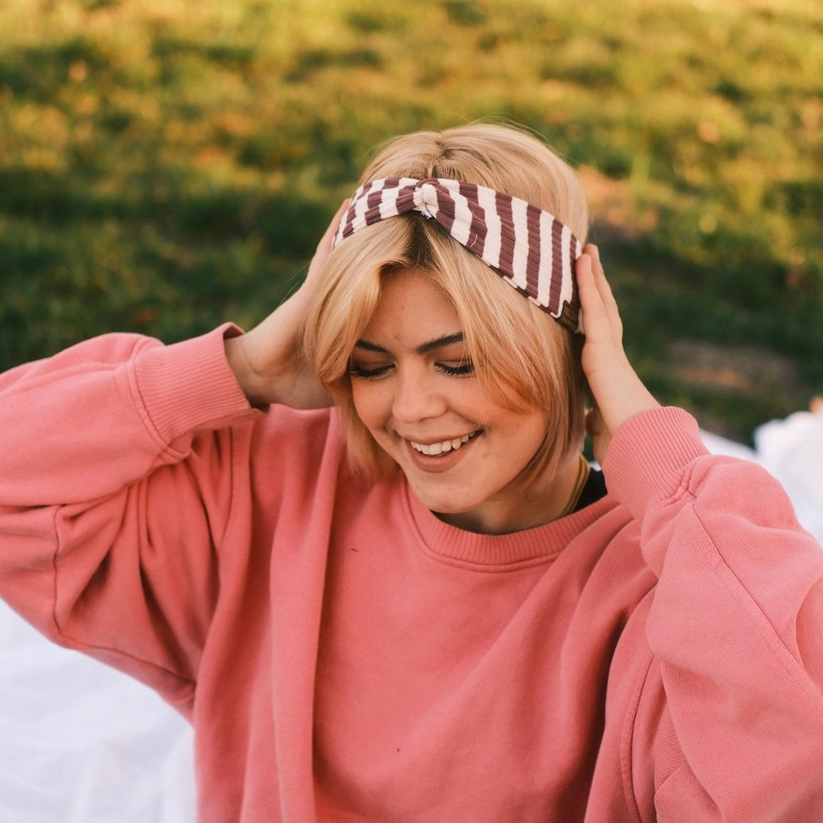 Basic Haarband - gestreift altrosa