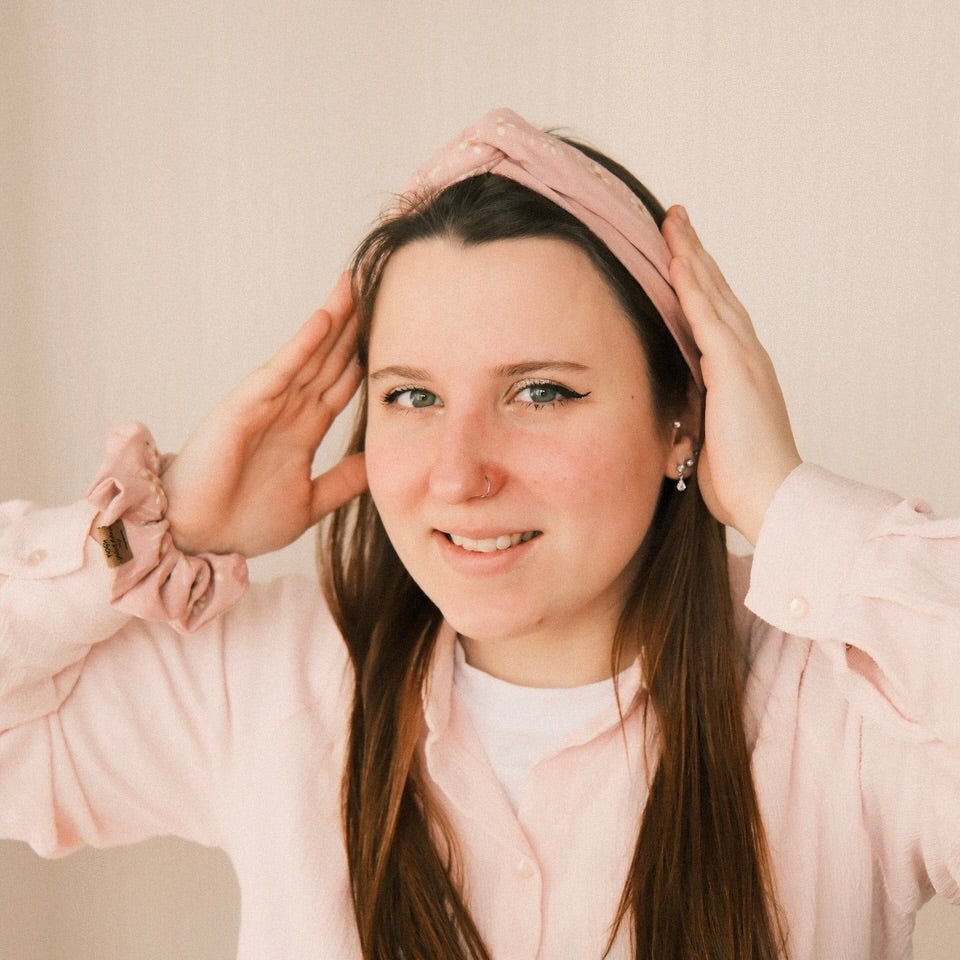 Drahthaarband schmal - Blümchen Rosa