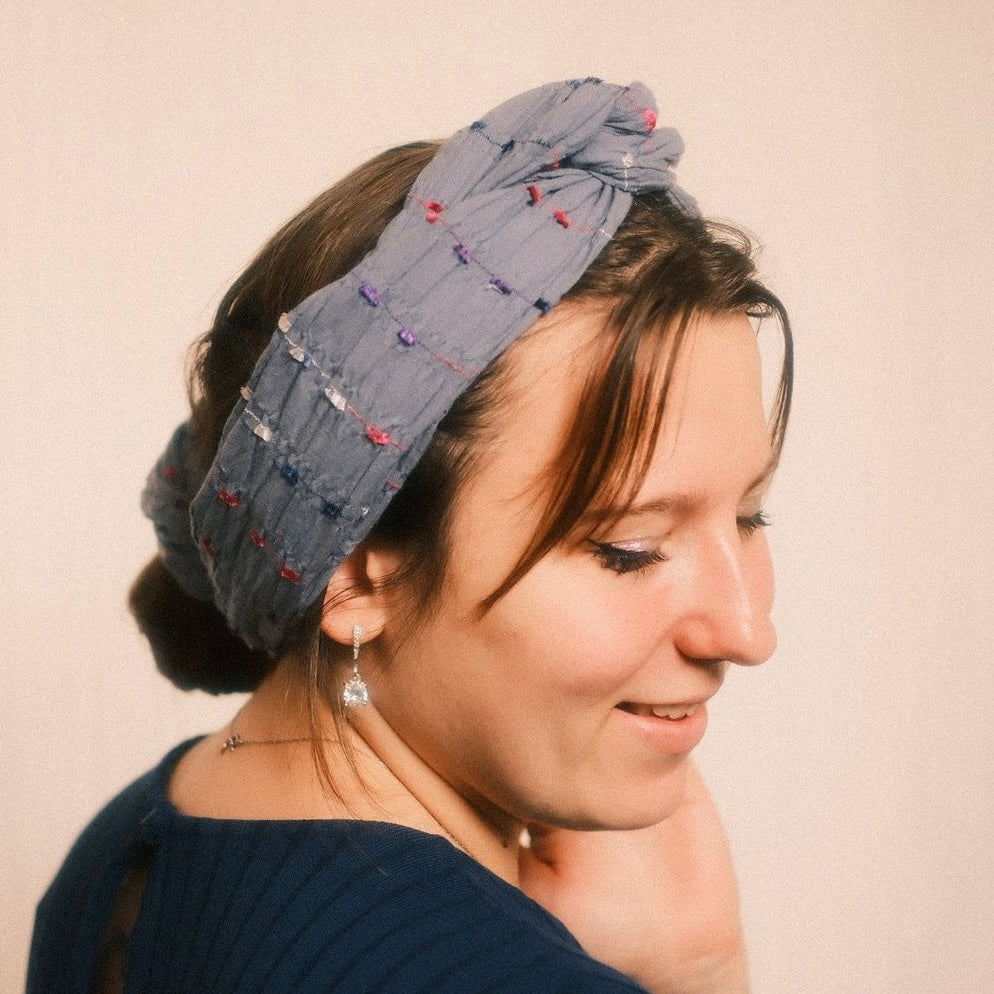 Drahthaarband breit Boho blau