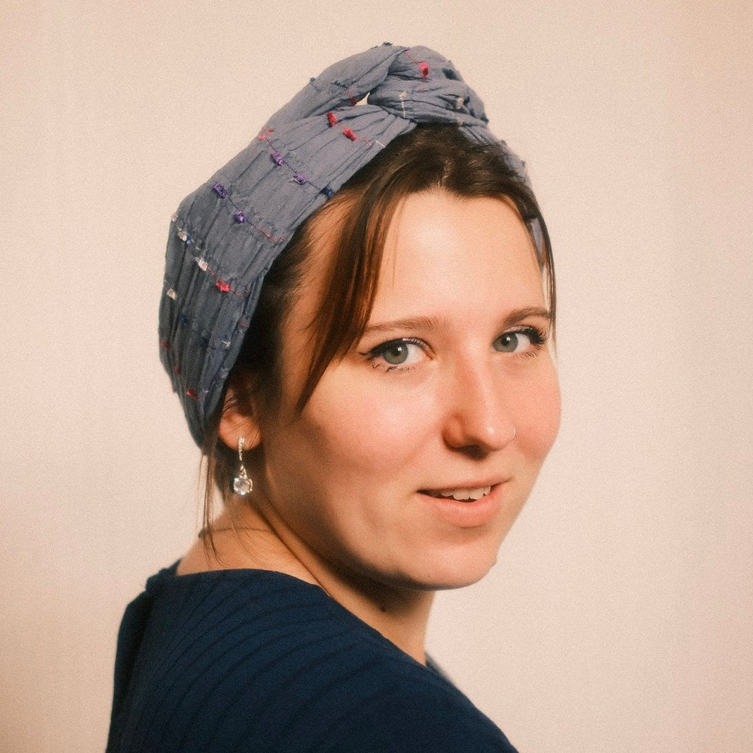 Drahthaarband breit Boho blau