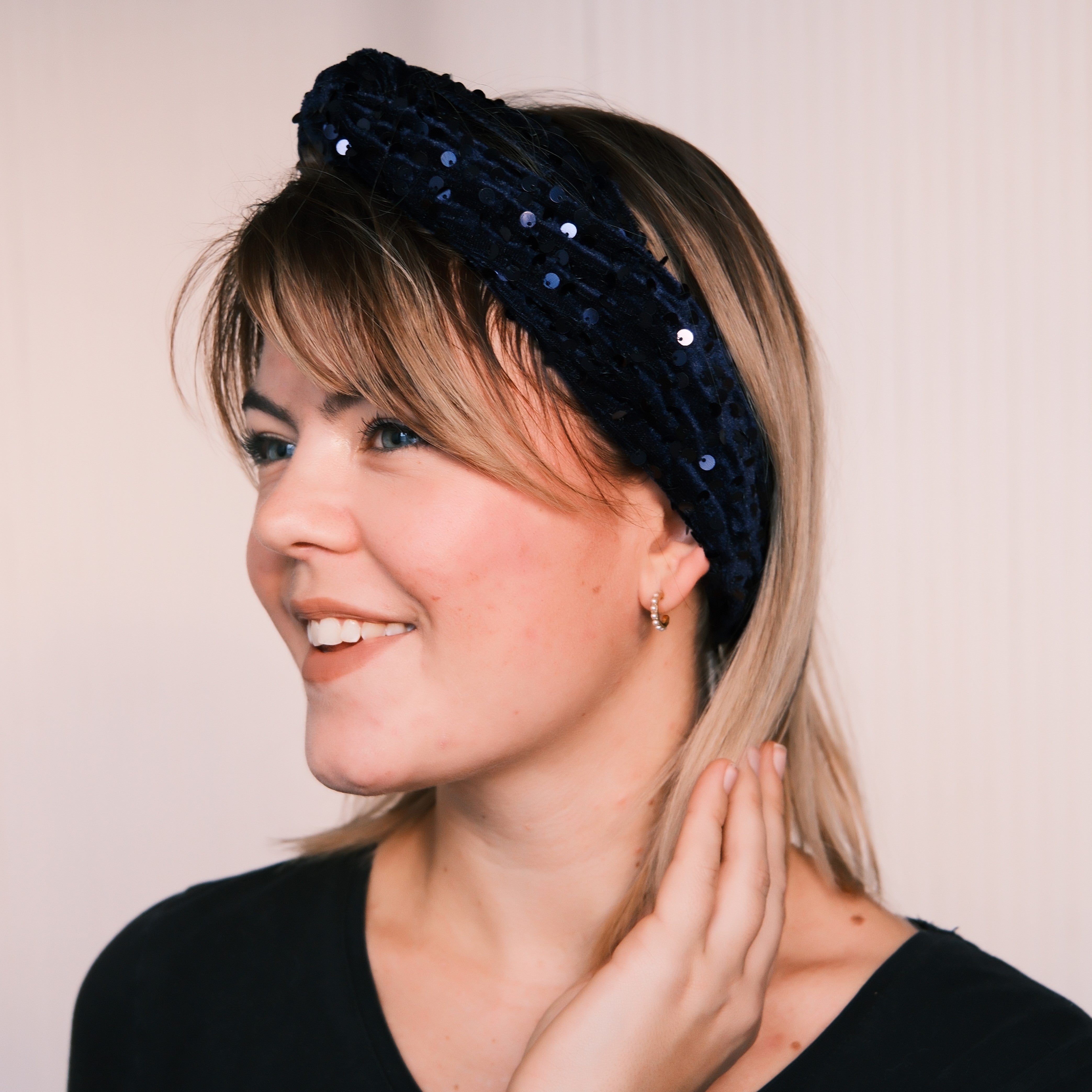 Drahthaarband - Pailletten Dunkelblau