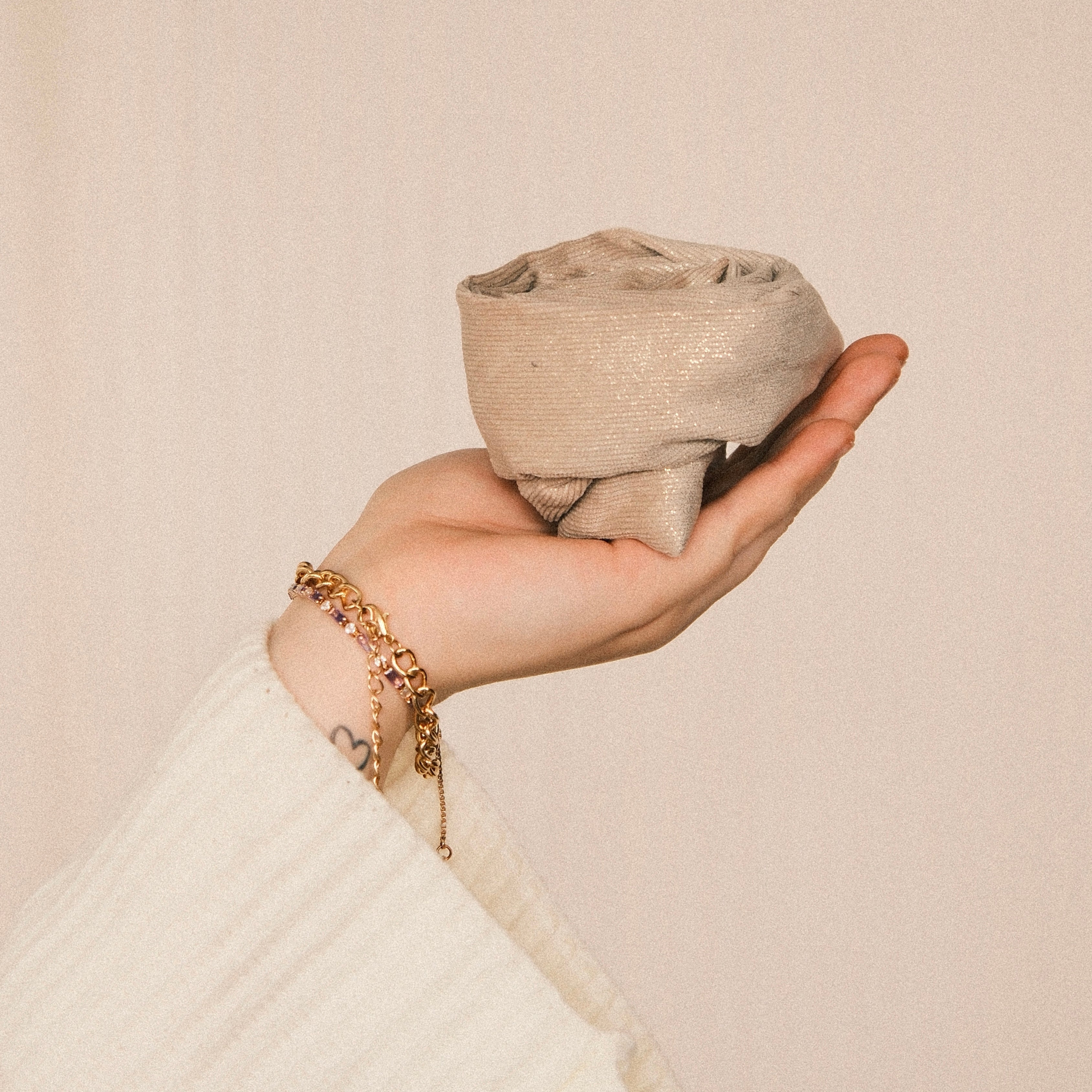 Drahthaarband - Cord Glitzer Beige