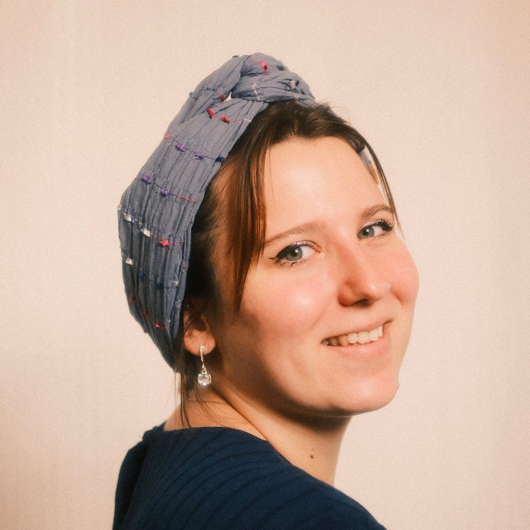 Drahthaarband breit Boho blau