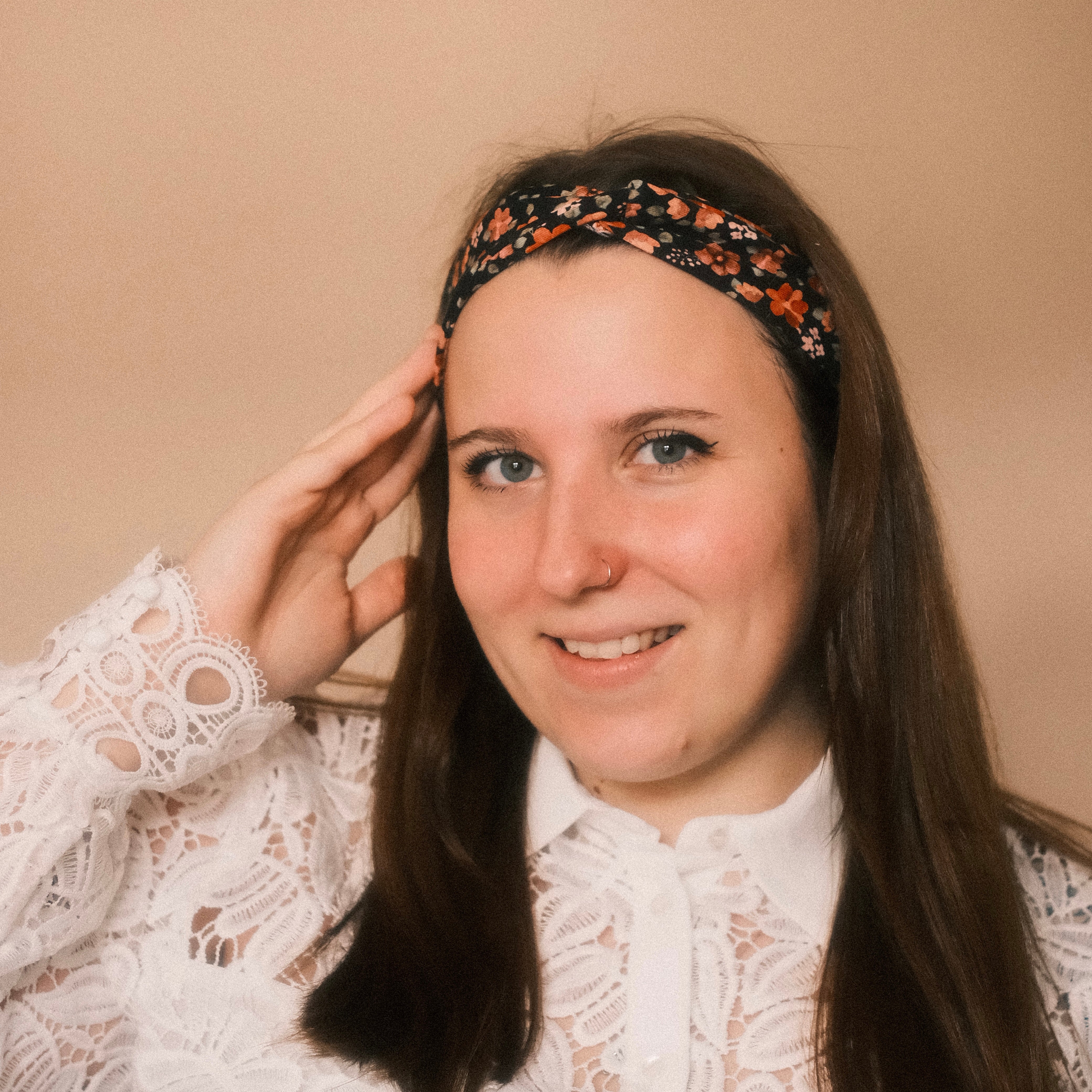 Basic Haarband - Orange Blumen