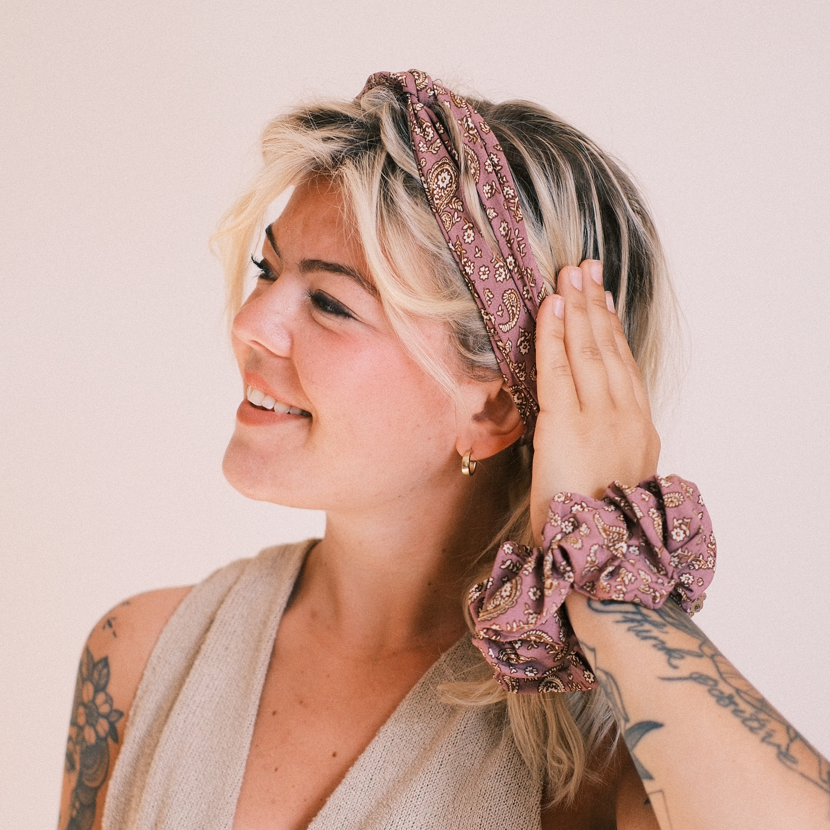 Drahthaarband schmal - Vintage Paisley Mauve