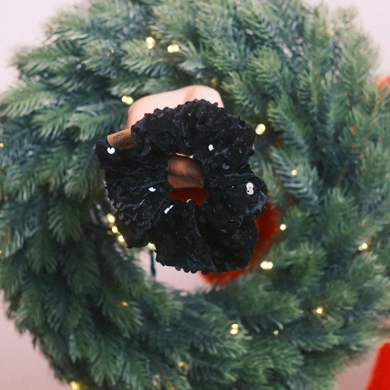 Big Scrunchie - Pailletten Schwarz Onyx