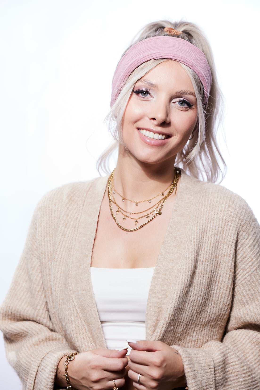 Stirnband sportlich gefüttert rosa / bordeaux