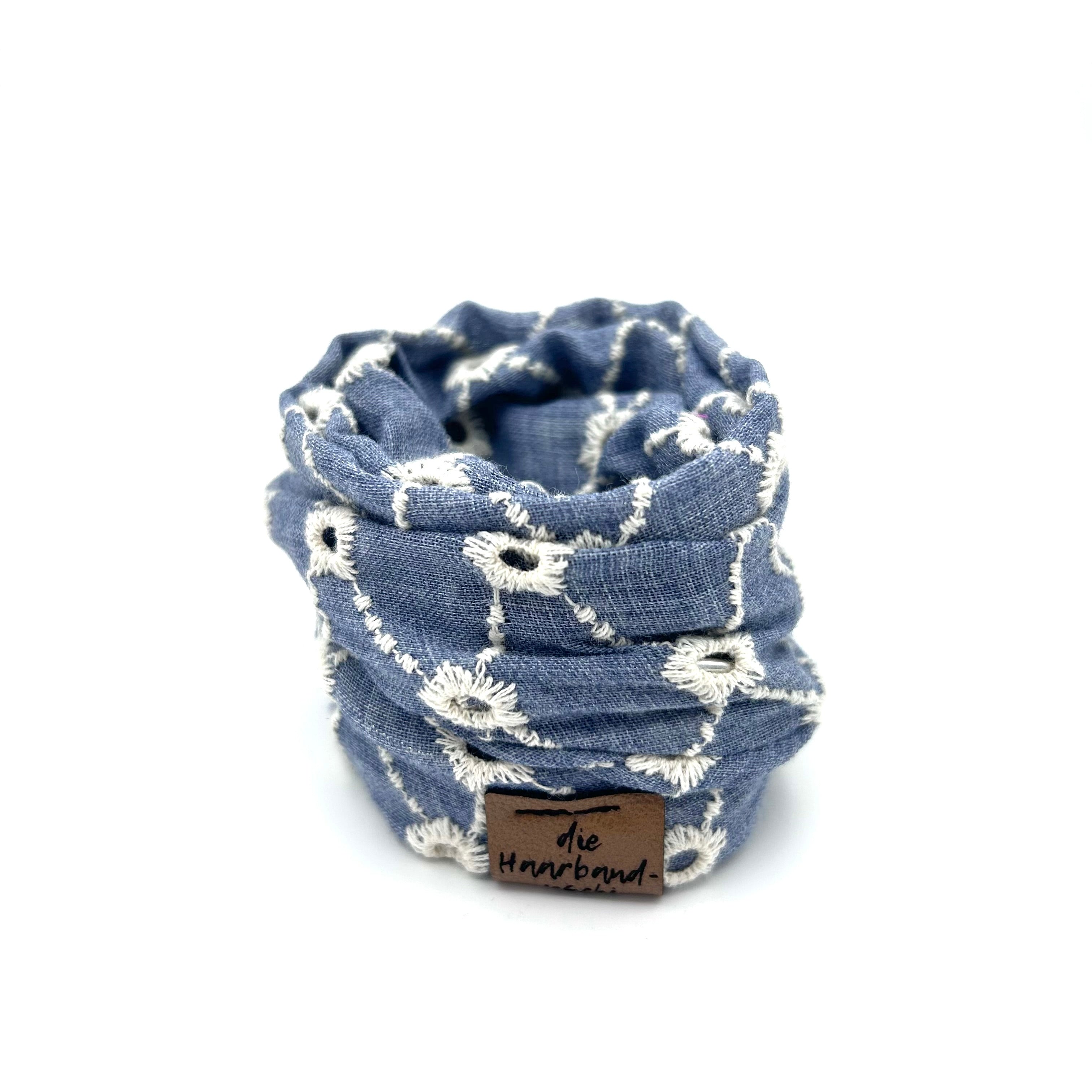 Drahthaarband schmal - Polka Stick Denim