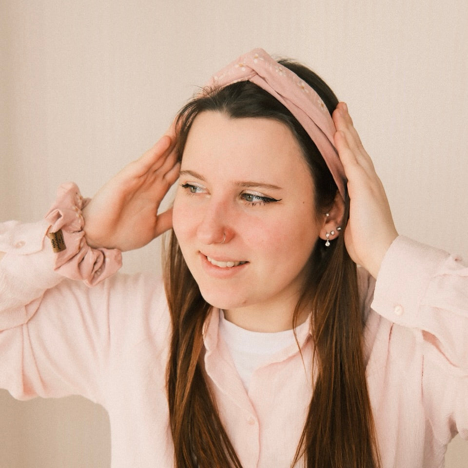 Drahthaarband schmal - Blümchen Rosa