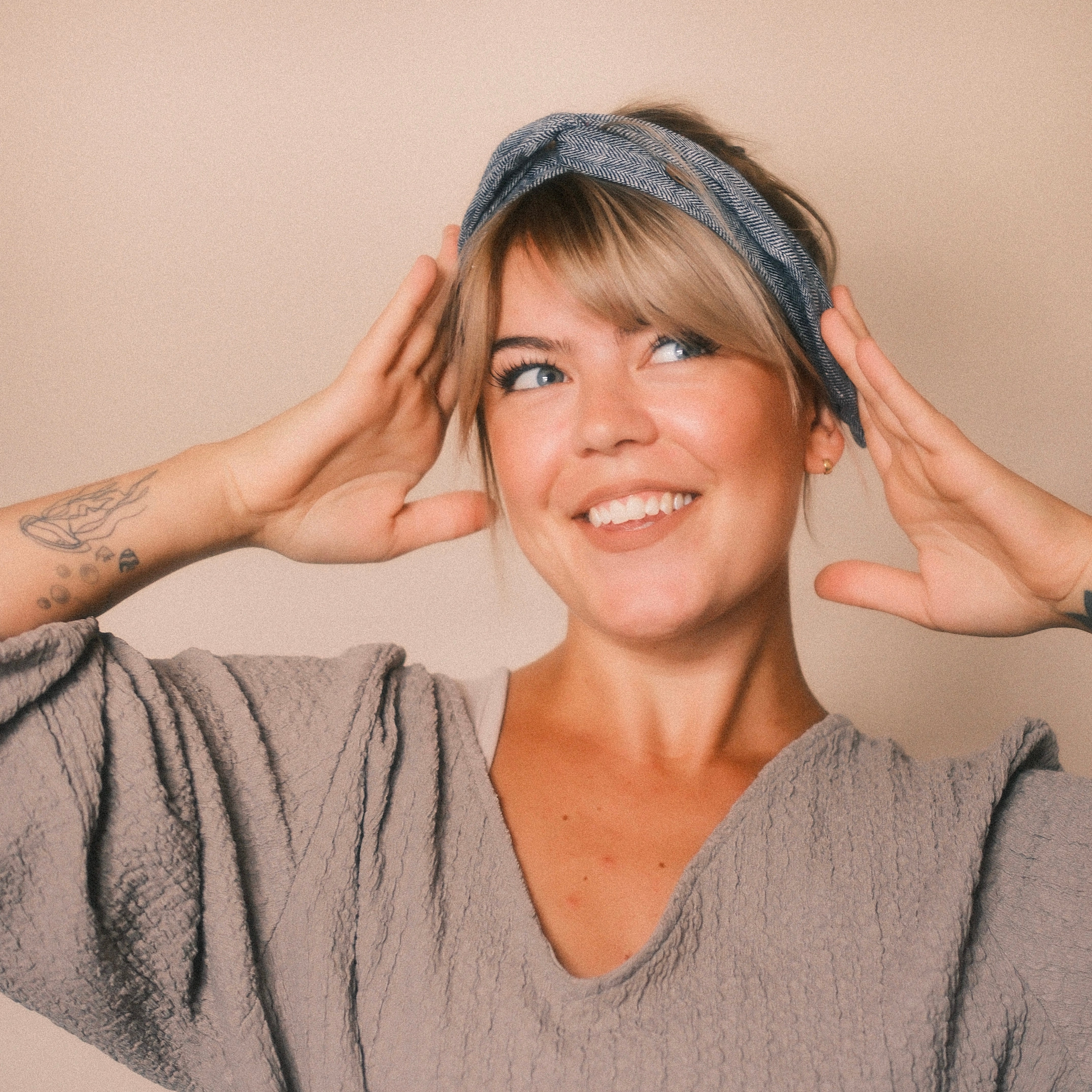 Drahthaarband schmal - Fischgräten Blau