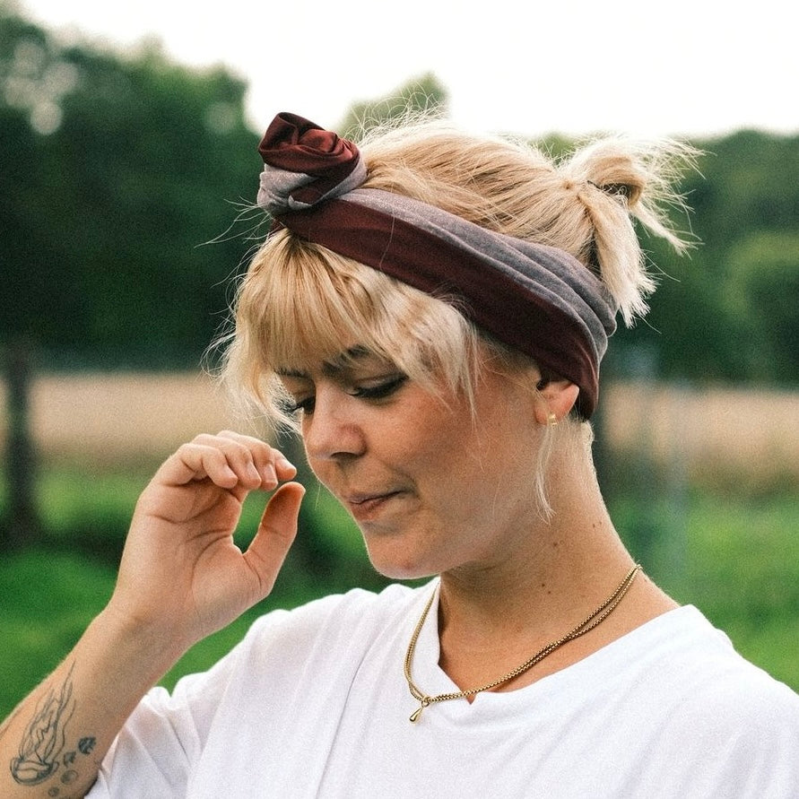 Drahthaarband 2 Seiten Glitzer/Satin Flieder/Bordeaux