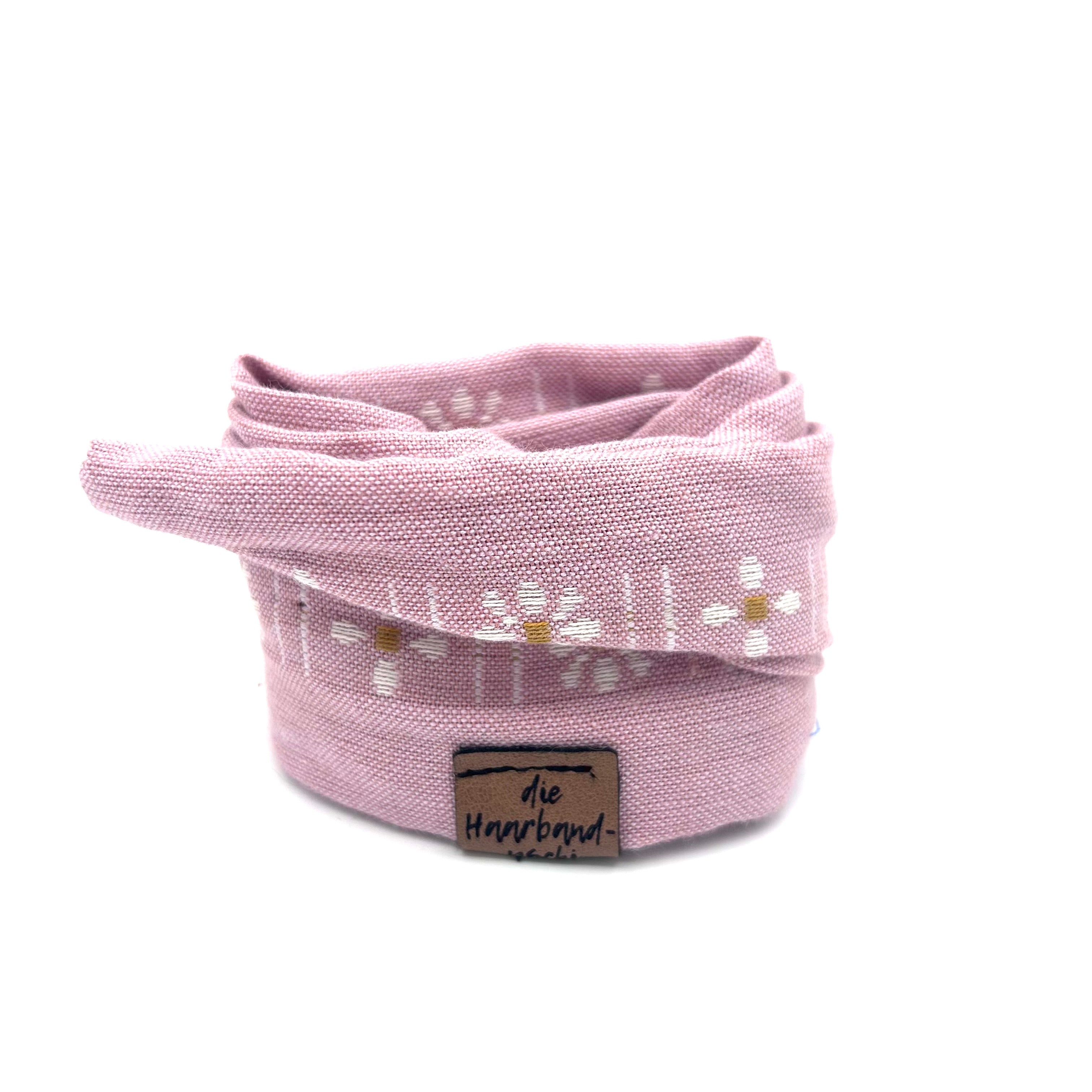 Drahthaarband schmal - Blümchen Rosa