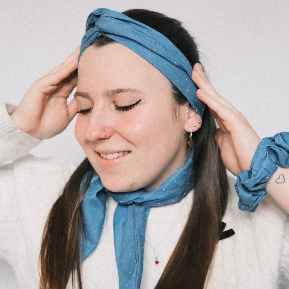 Drahthaarband schmal - Jeans Glitzer Dunkel