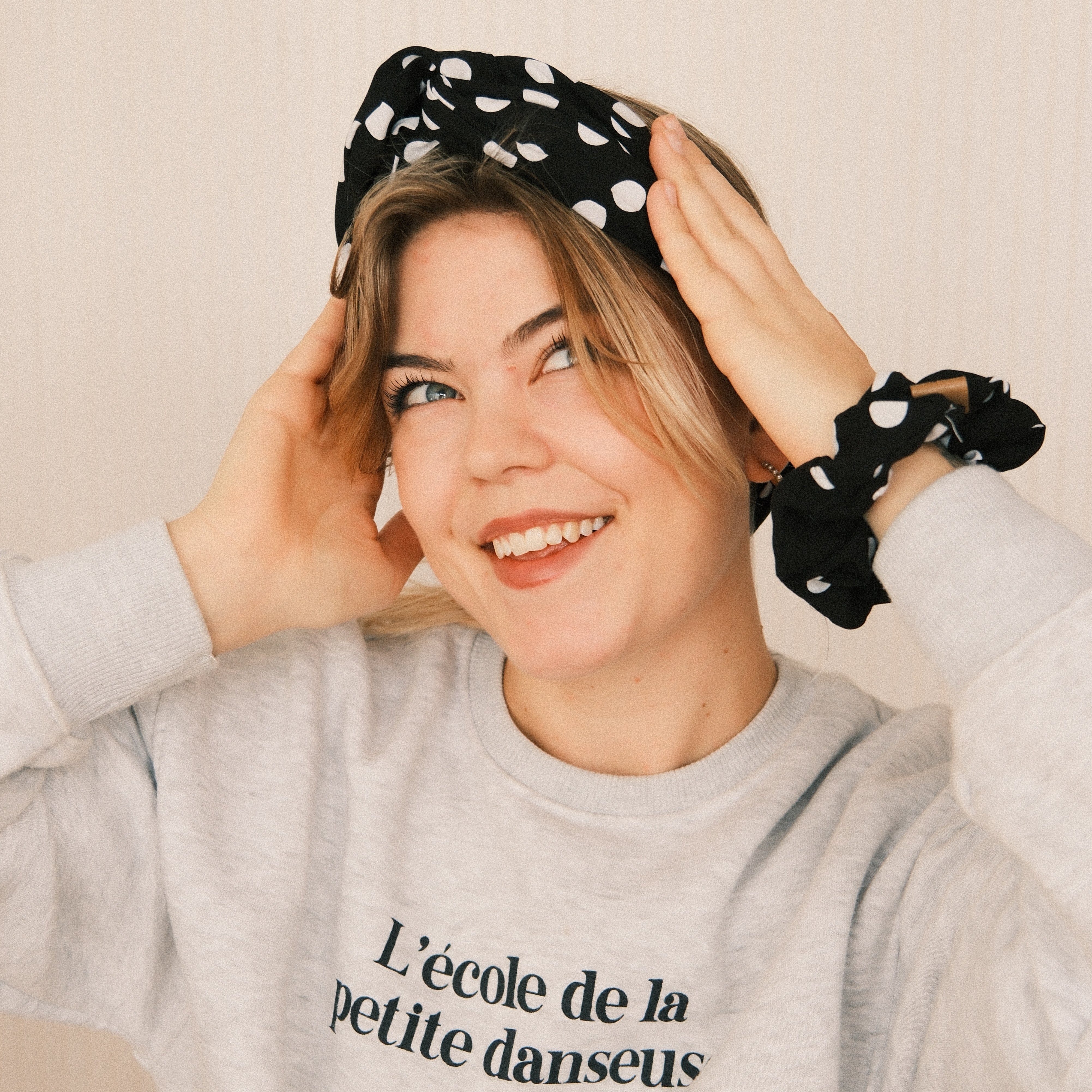 Drahthaarband breit -Polka Dots Schwarz