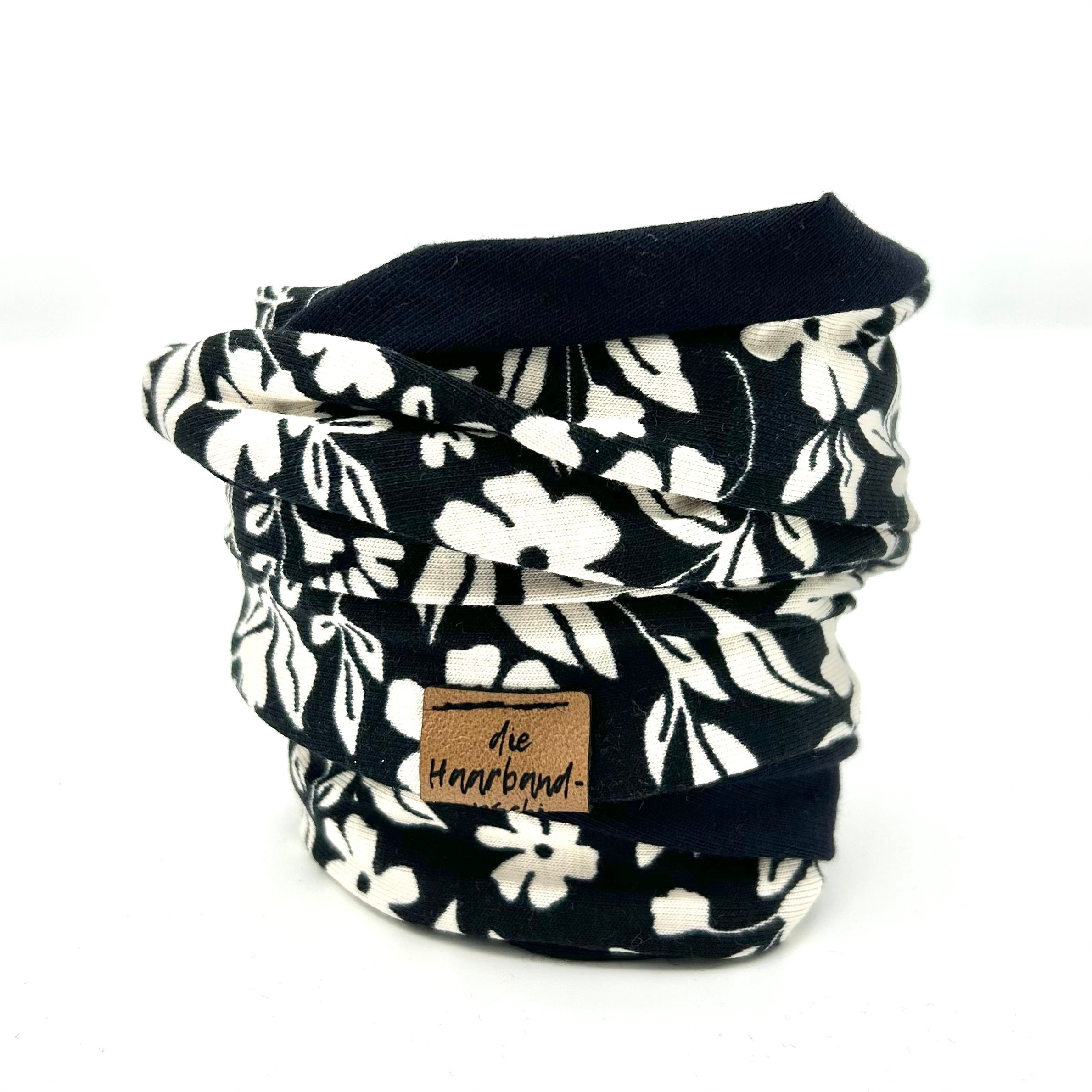 Drahthaarband 2 Seiten - schwarze Blumen