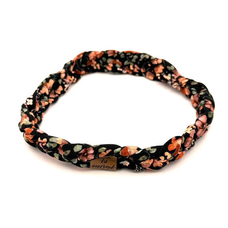 Haarband geflochten - Blumenkranz Orange Schwarz