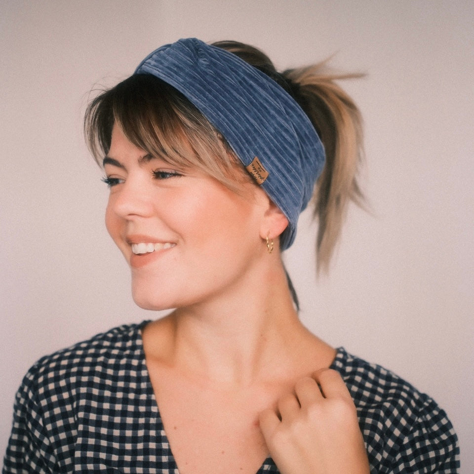 Basic Haarband - Cord Blau