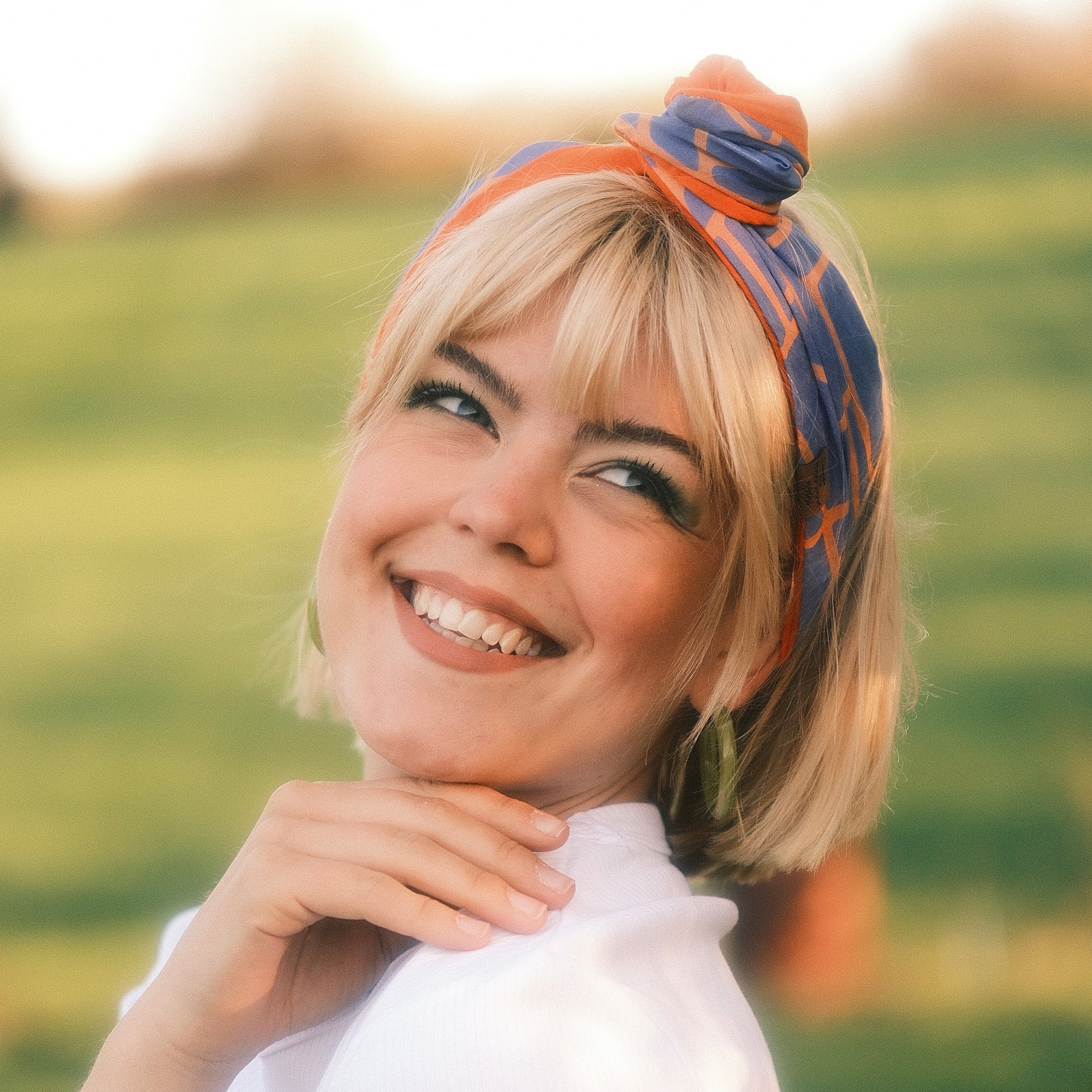 Drahthaarband breit 2 Seiten Neon Blau/Orange