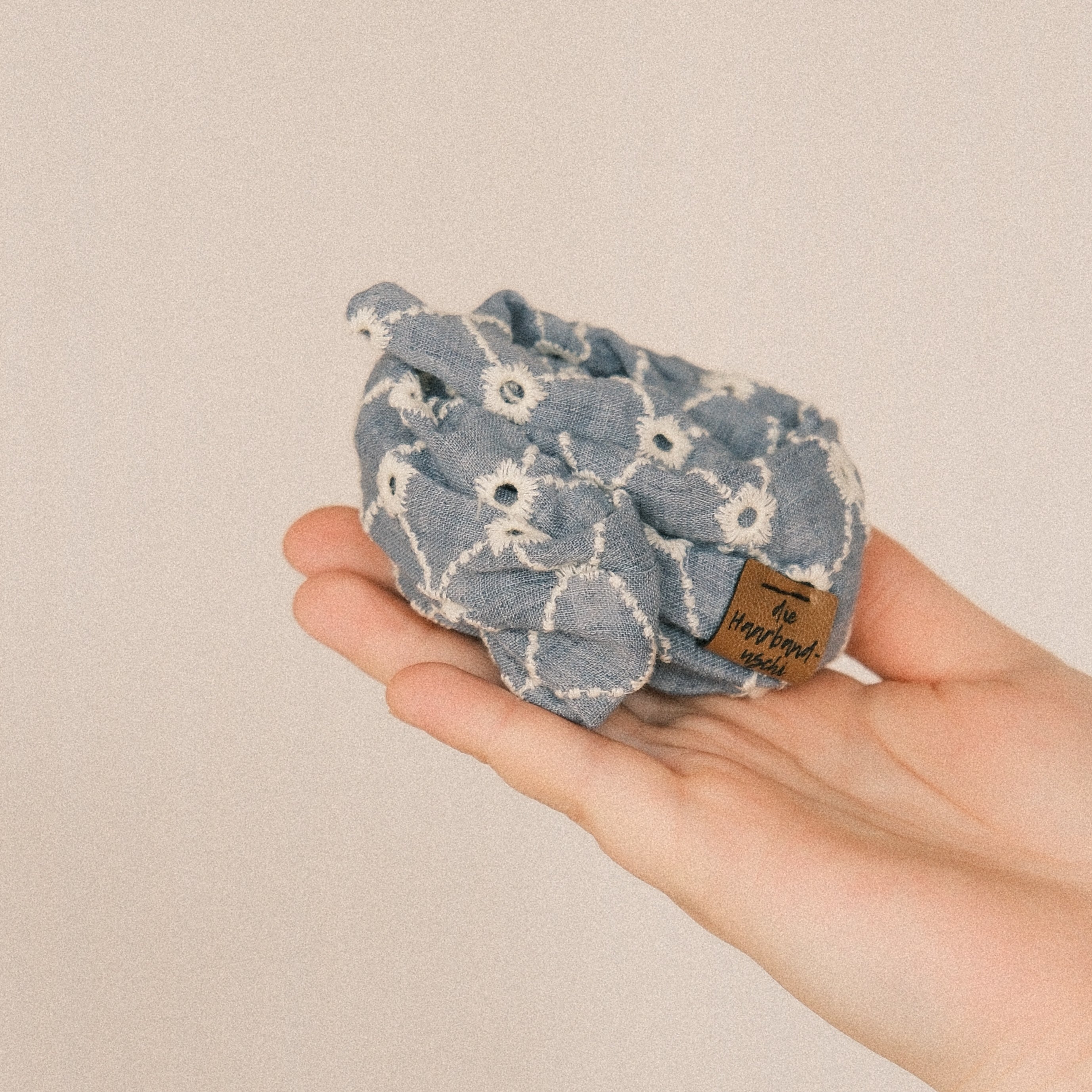 Drahthaarband schmal - Polka Stick Denim