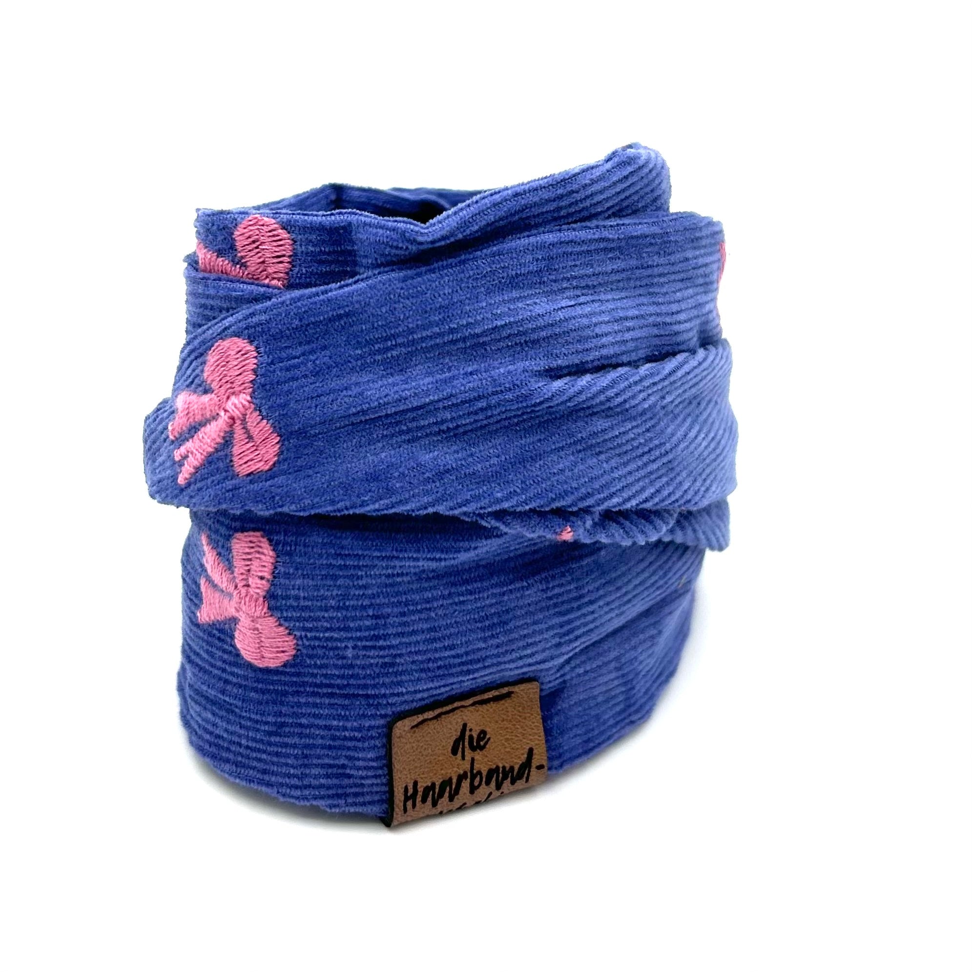 Drahthaarband - Feincord Schleife Blau