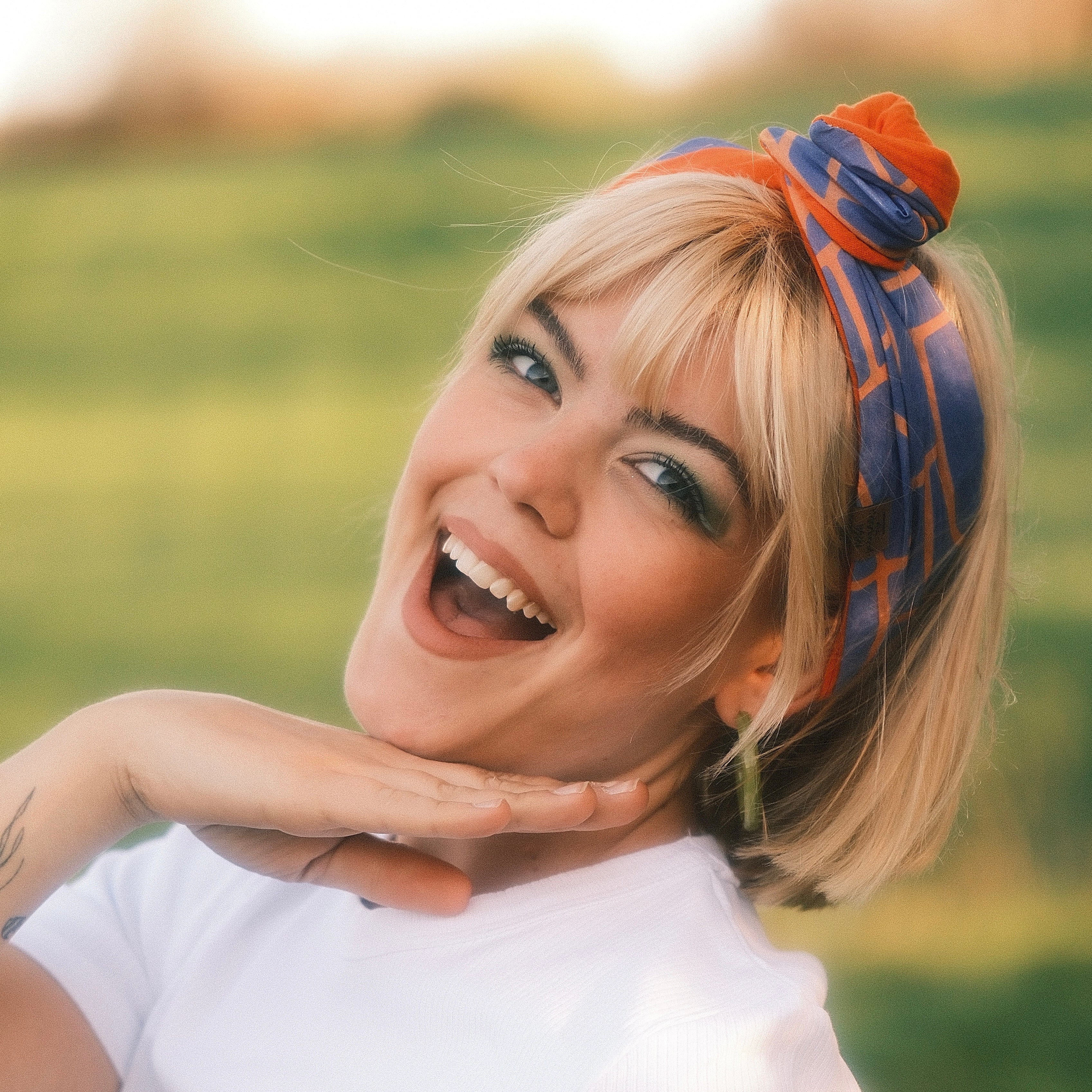 Drahthaarband breit 2 Seiten Neon Blau/Orange