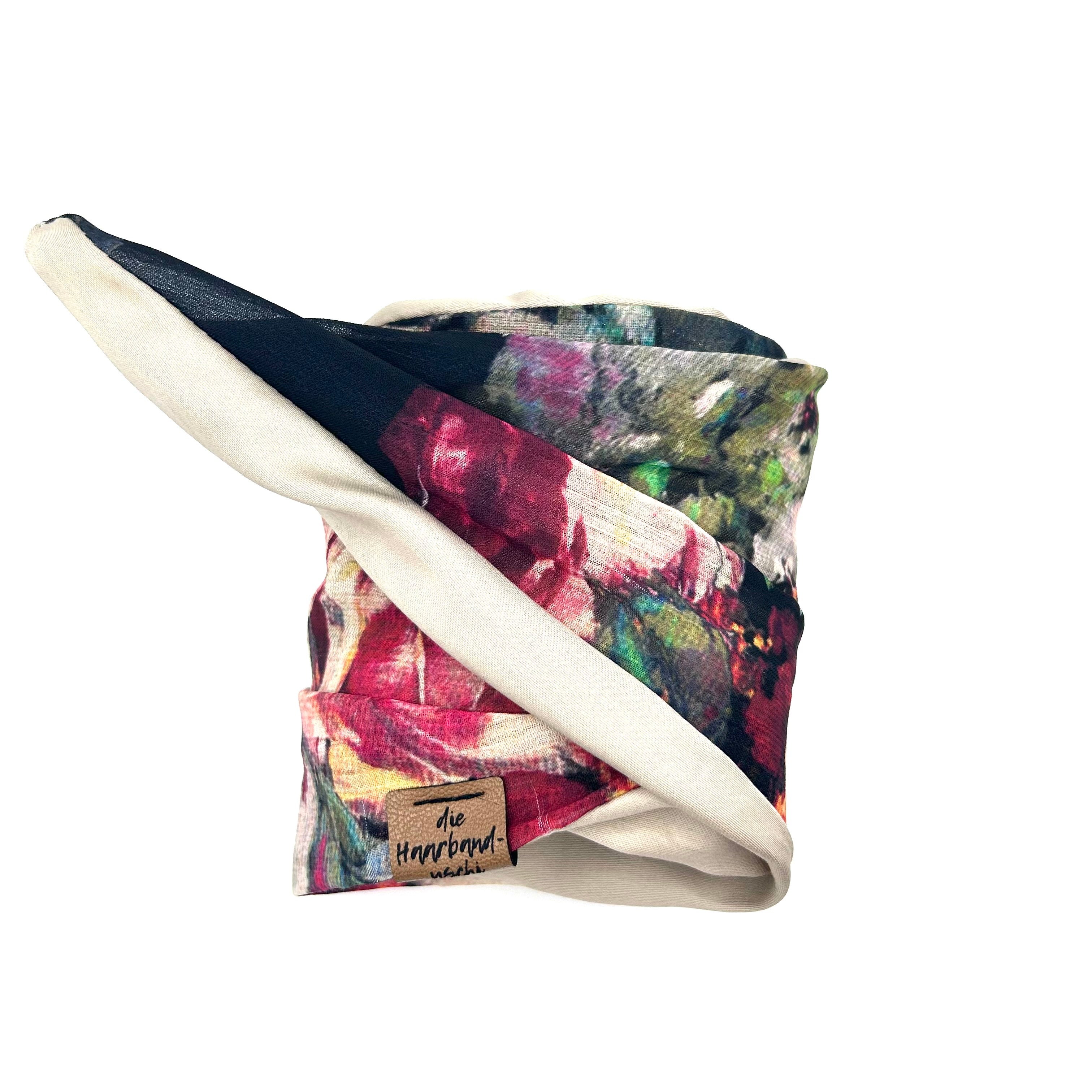 Drahthaarband breit 2 Seiten  - Aquarell beige/schwarz/rot