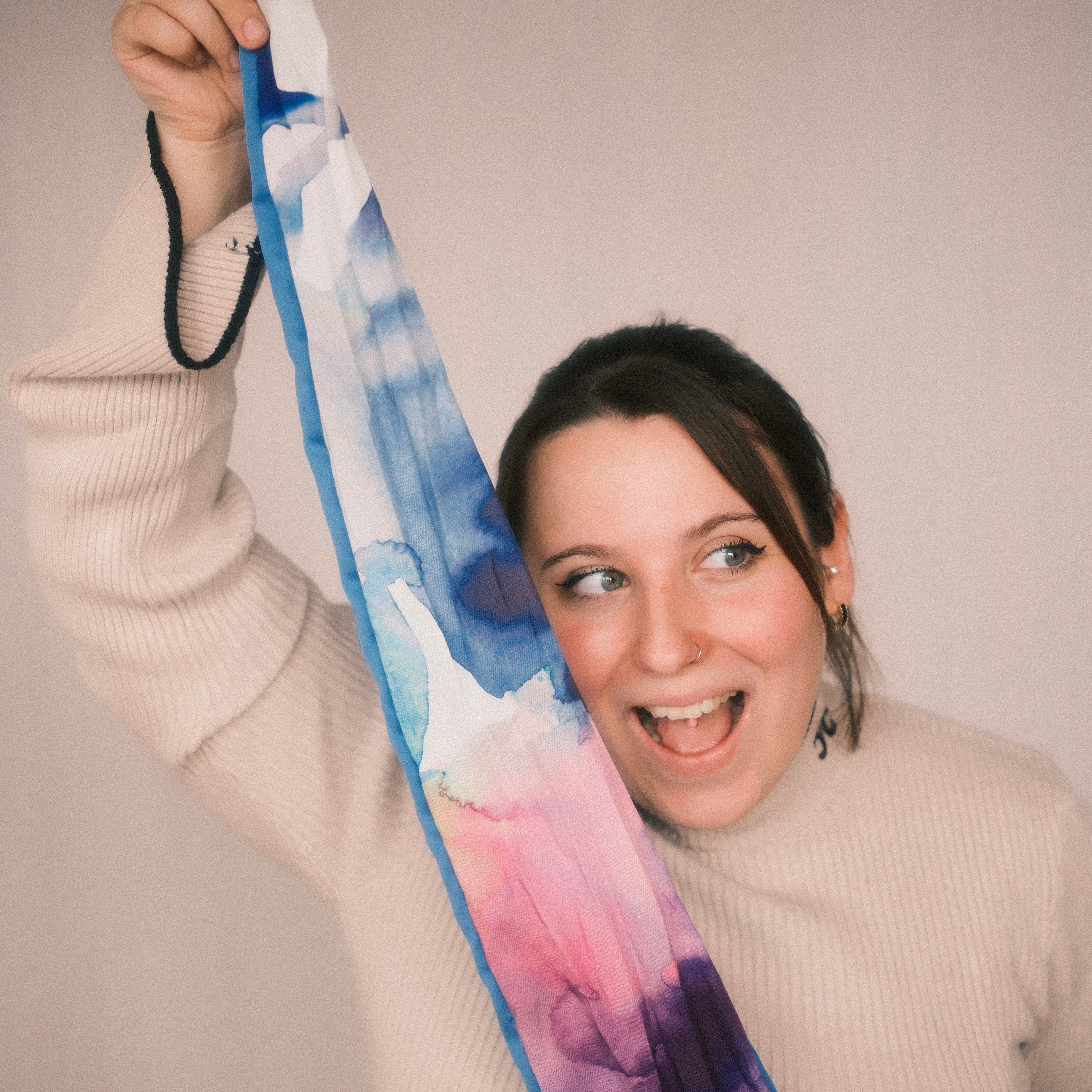 Drahthaarband 2 Seiten - Mittelblau/Batik