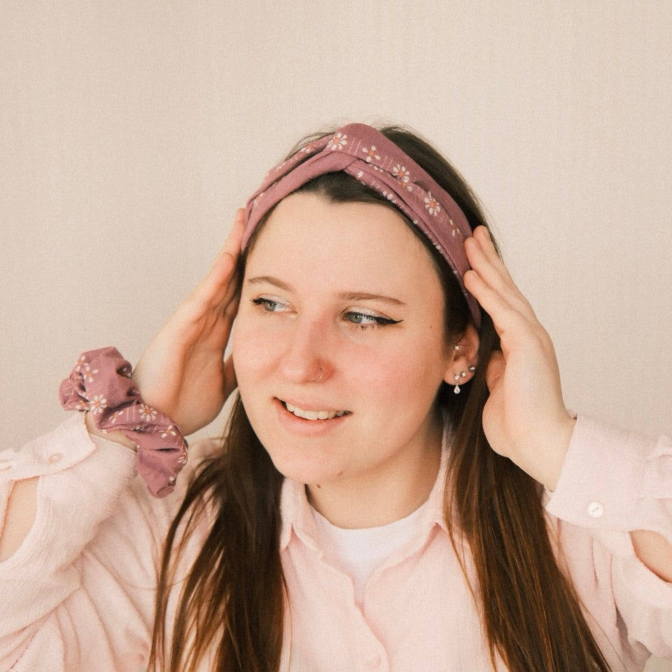 Drahthaarband schmal - Blümchen Lila