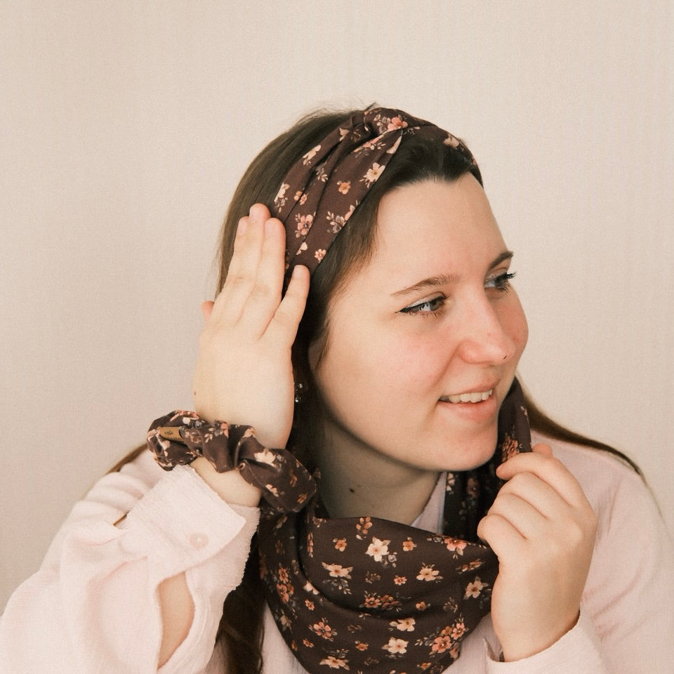 Drahthaarband schmal - Cottage Flower Mokka