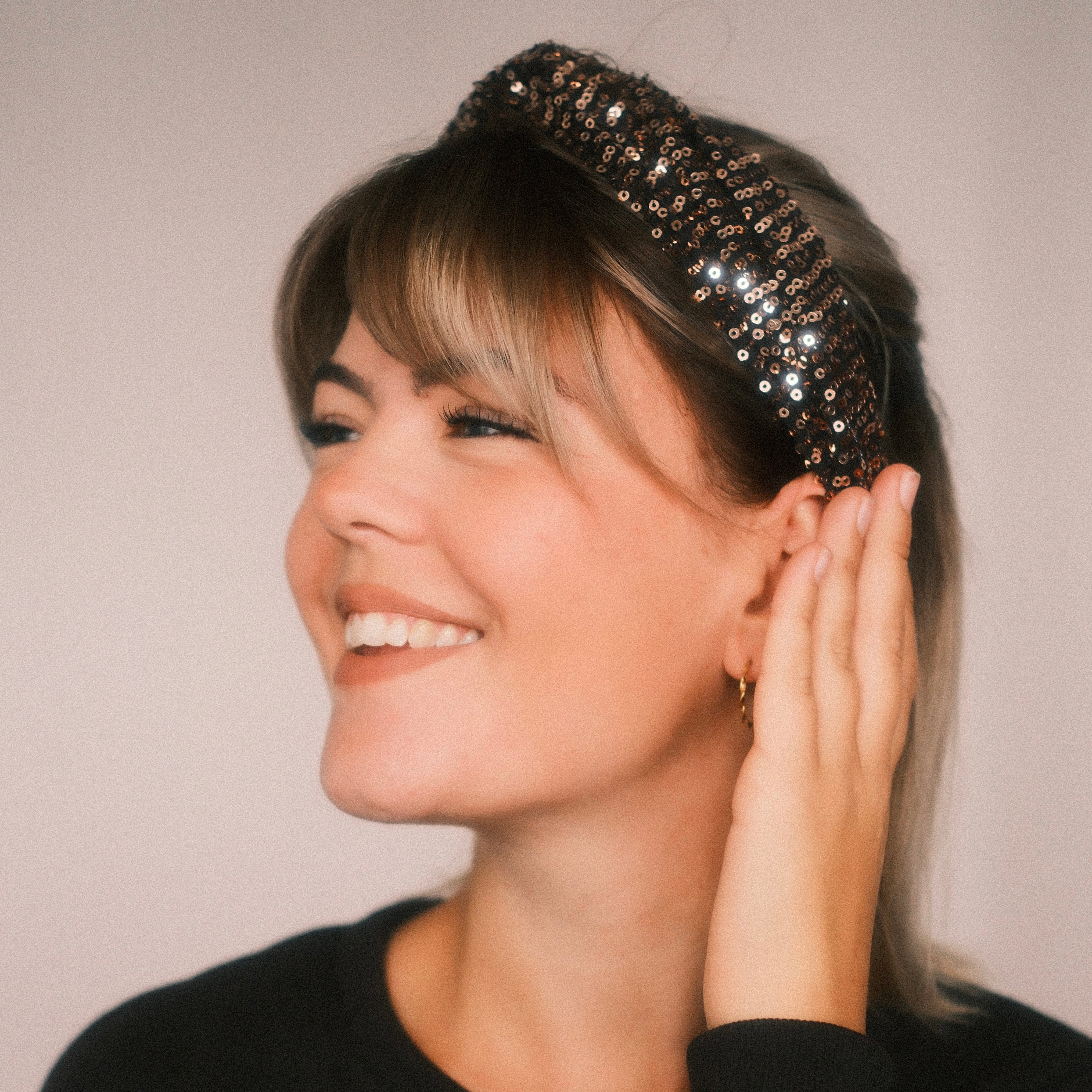 Drahthaarband Pailletten Rosé