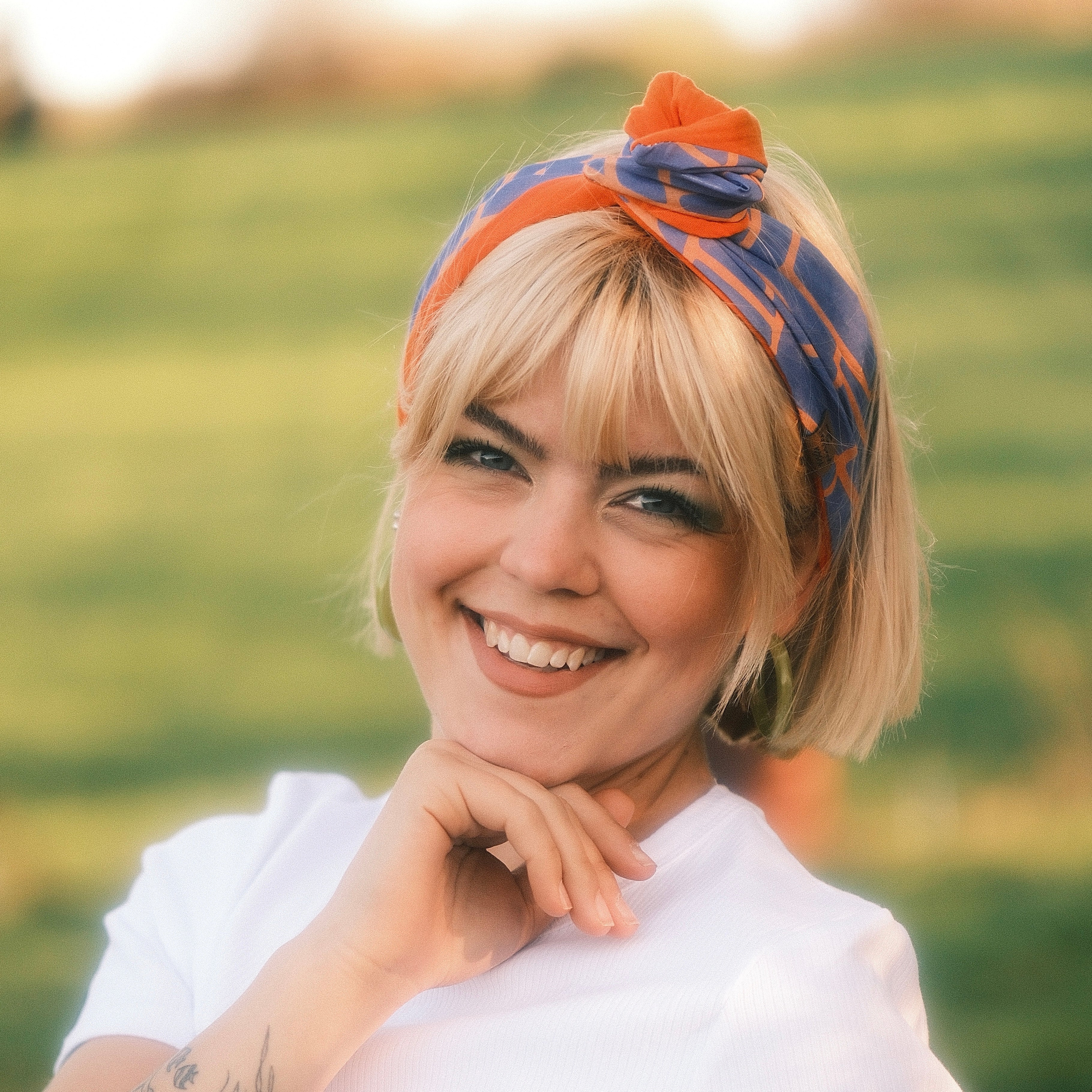 Drahthaarband breit 2 Seiten Neon Blau/Orange