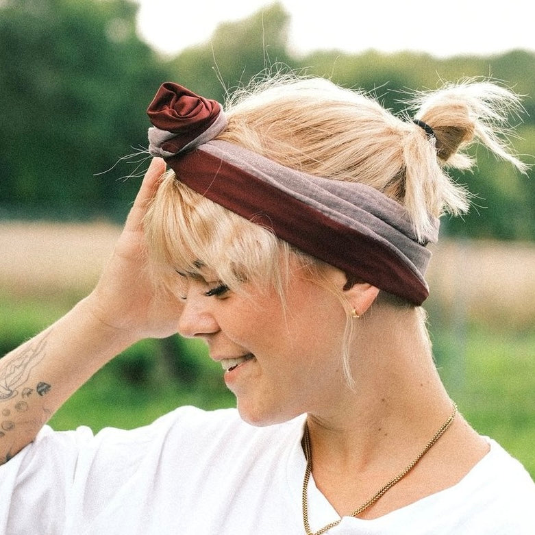 Drahthaarband 2 Seiten Glitzer/Satin Flieder/Bordeaux