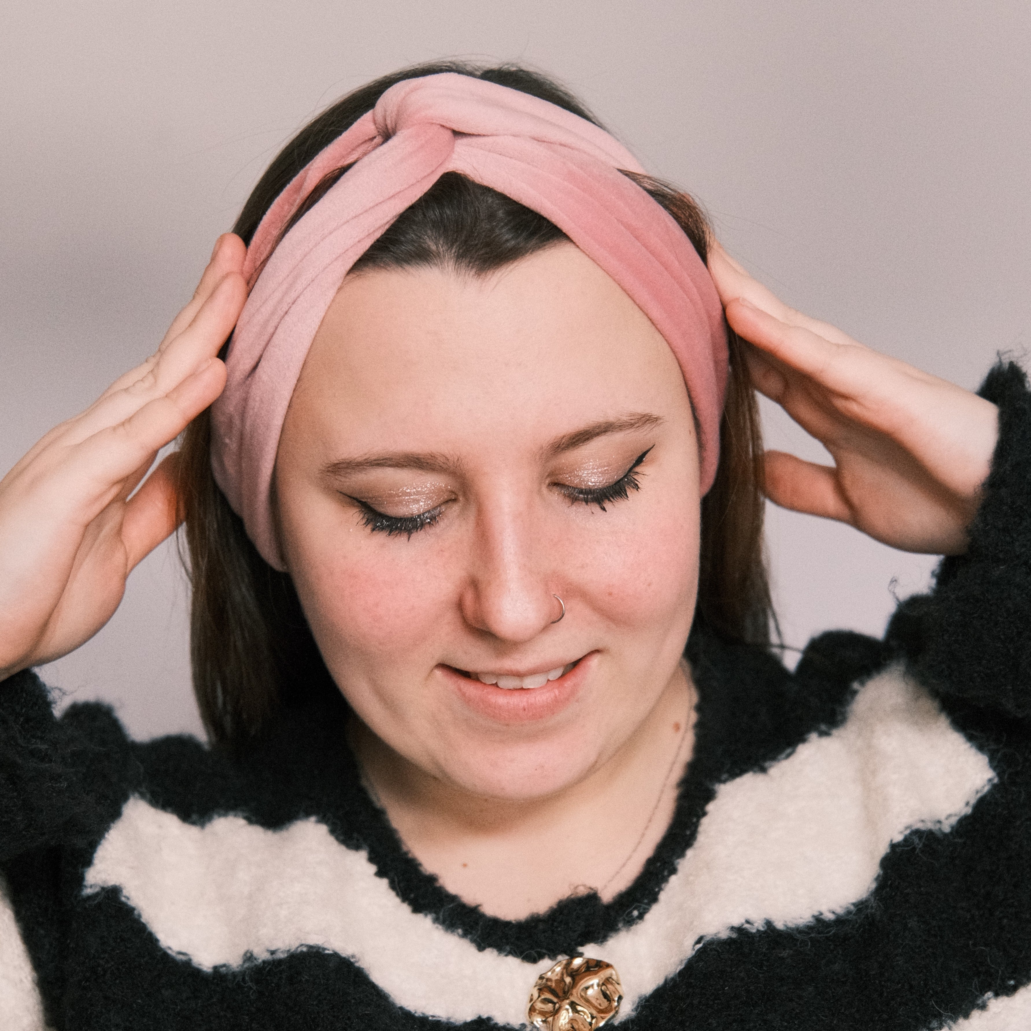 Drahthaarband schmal - Samt Puderrosa