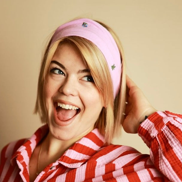 Drahthaarband Blümchen Rosa